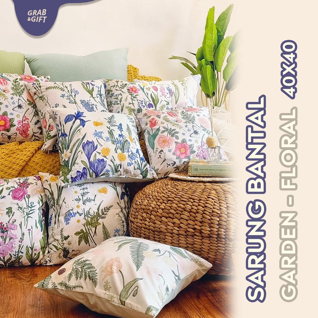 SARUNG Bantal Sofa Garden Floral Daun Bunga 40x40 cm Cover Pillow Cushion