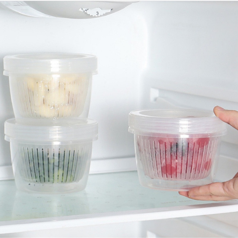 Kontainer / Kotak Penyimpanan / Toples Bawang Cabai Daun Bawang Buah Kulkas Freezer + Saringan