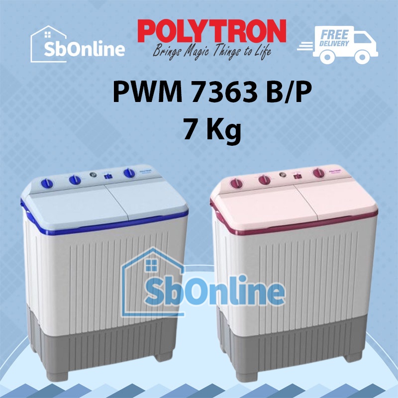 POLYTRON Mesin Cuci 2 Tabung 7 Kg - PWM 7363 B/P