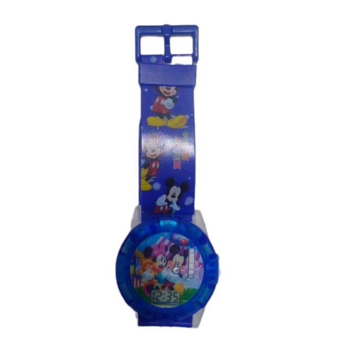 (Cod)Jam Tangan Anak&quot; Laser Micky Mouse Led Musik Melody Strap Rubber/Karet(Dikirim Jakarta)