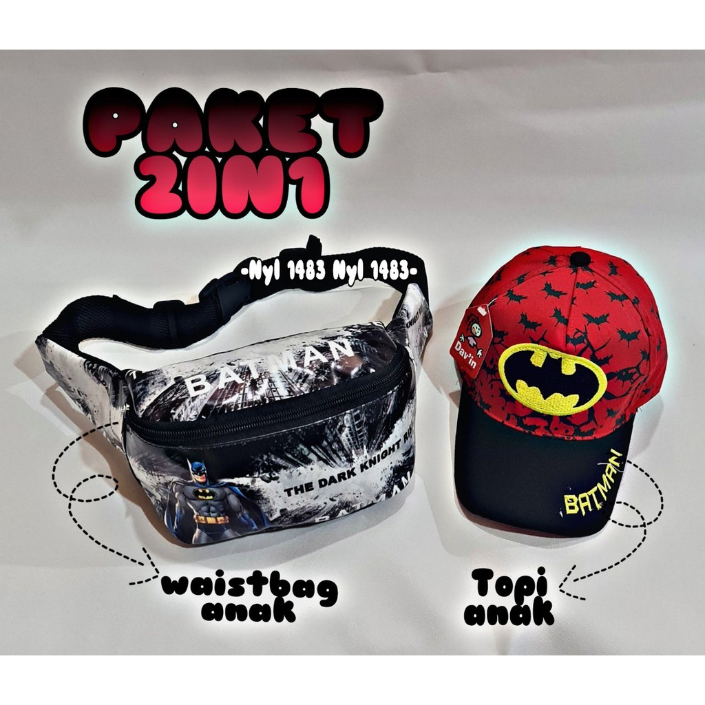 NEW ARRIVAL!! Paket Hemat 2 in 1 Westbag anak anak laki laki dan topi anak laki laki motif superhero