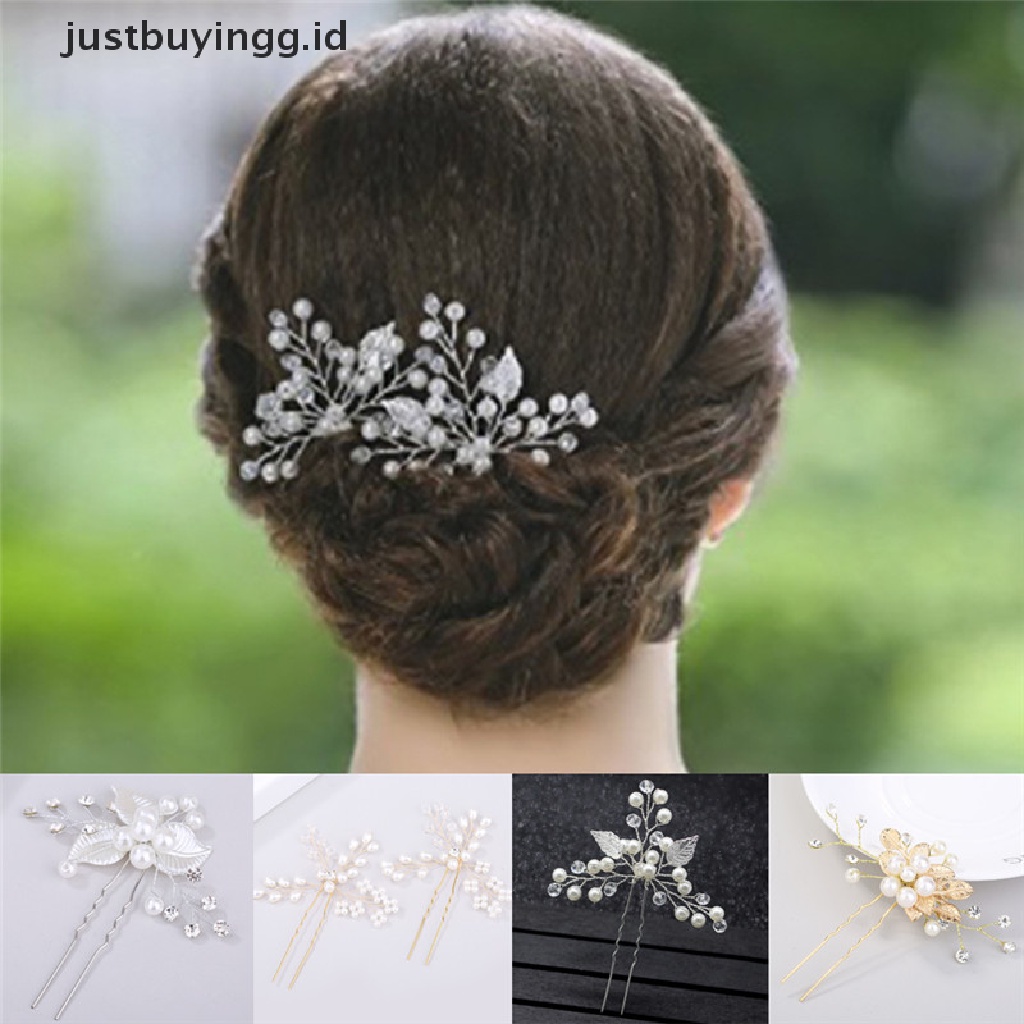 [justbuyingg.id] Wedding Bridal Hair Comb Clip Crystal Rhinestone Flower Faux Pearl Hairpin ID