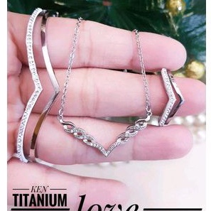 Titanium Set Perhiasan Wanita Silver Fuji 48223