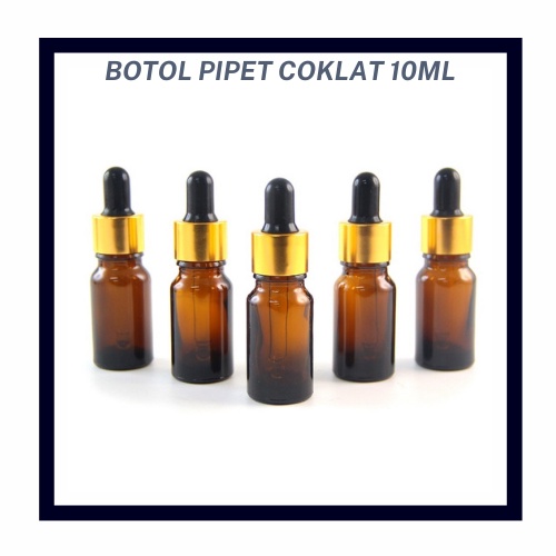 TERMURAH Botol Kaca Pipet Tebal Warna Coklat 10 ML - Ring Segel Hitam - Botol Serum Kaca Vitamin