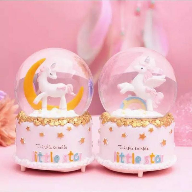 Kotak Musik UNICORN Snowball Star Moon Rainbow Pajangan Little Pony Pelangi Bola Kristal Salju Waterball Kado Anak Hadiah Sweet Seventeen Souvenir Valentine Hampers Ultah