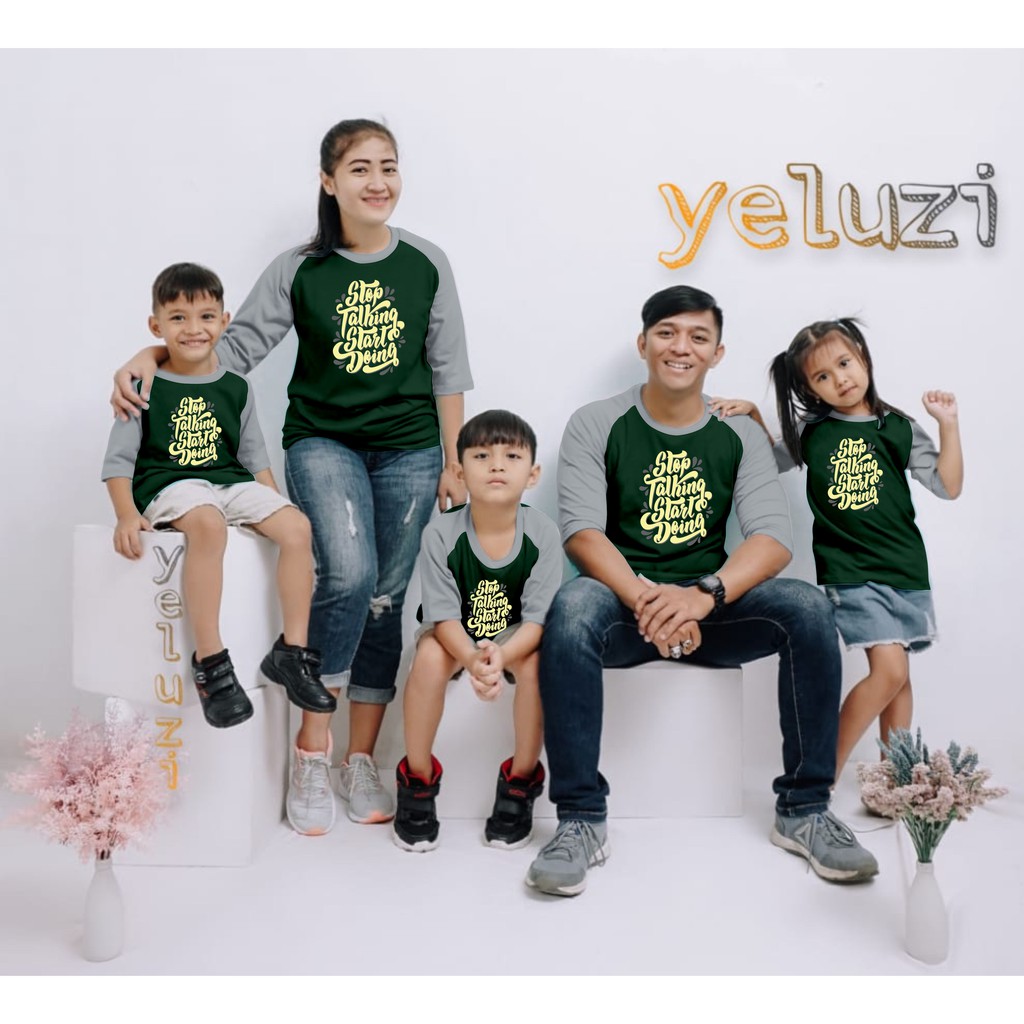 Kaos Couple Sarimbit Raglan Stop Talking hijau abu yeluzi