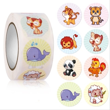 

(Isi 500) Sticker Stiker Setiker Roll Hewan Binatang Lucu Cute Animals