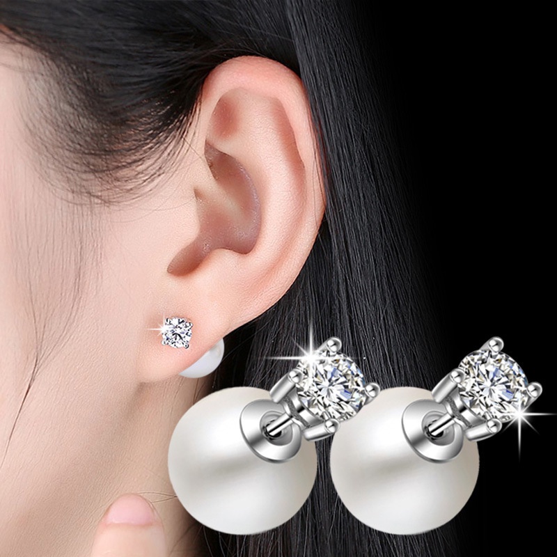 Anting Perak 925 Wanita Berlian Bulat Empat Sudut Fashion Perhiasan/Subang Telinga anting perempuan