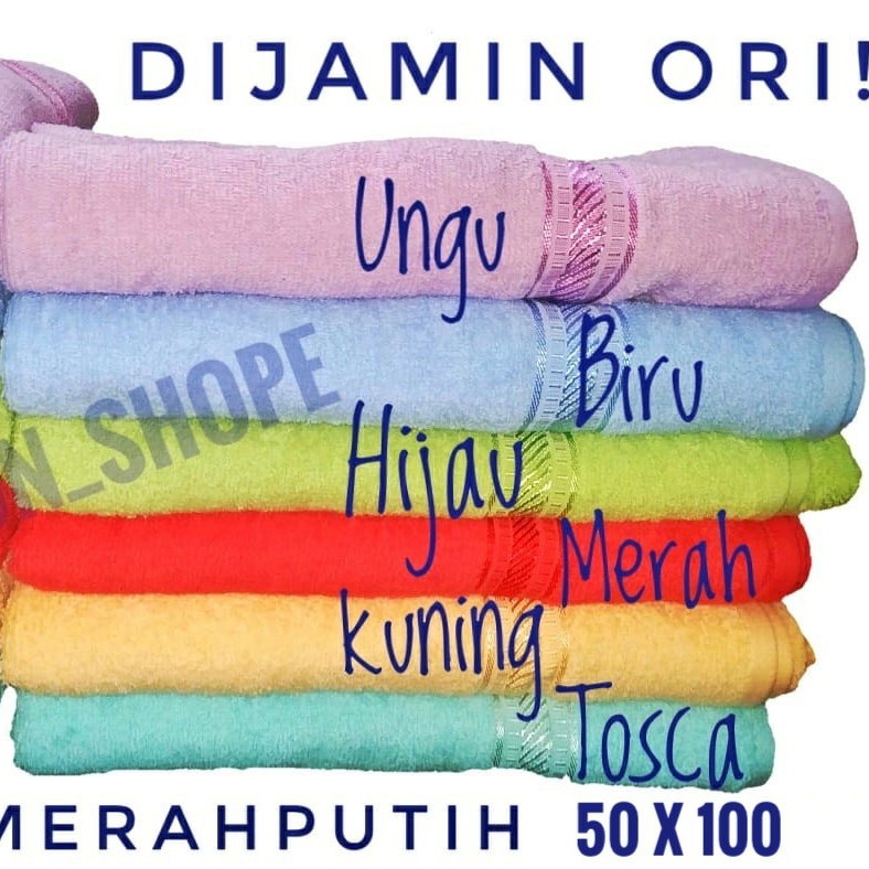 HANDUK MANDI JUMBO 130X70CM MERAH PUTIH / HANDUK JUMBO MUTIA COTTON  100%