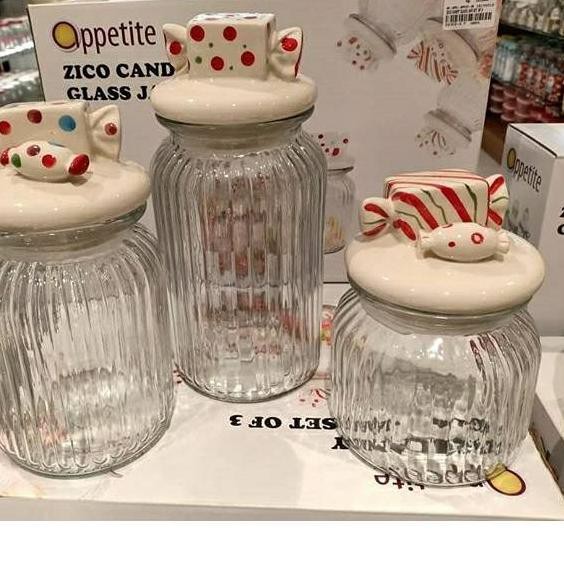 ｀ T9T TOPLES ZION CANDY GLASS JAR SET OF 3 / TOPLES SHABBY INFORMA MURAH LUCU / TOPLES KACA SET UNIK