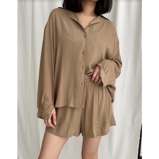 Peach Poppy JASMINE Crinkle Set Premium - Setelan Wanita Celana Pendek Premium