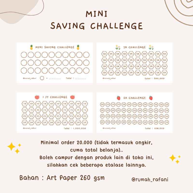 

Kertas Saving Challenge/ Mini Saving Challenge (Tidak Dilubangi)