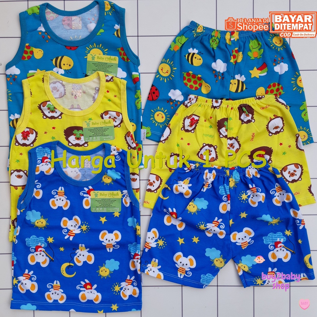 Setelan kaos singlet kutung celana pendek bayi Baby Aruchi Star Animal 1 PCS