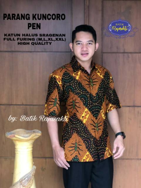 Batik Solo PARANG KUNCORO COLET Kemeja Pria Katun Halus Sragenan Full Furing