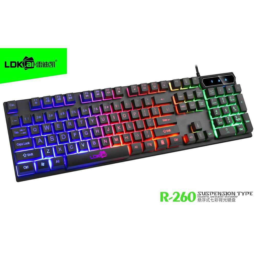 Gaming Keyboard LDKAI R260 Keyboard Gaming RGB LED Backlight USB Kabel  Suport Laptop PC Komputer