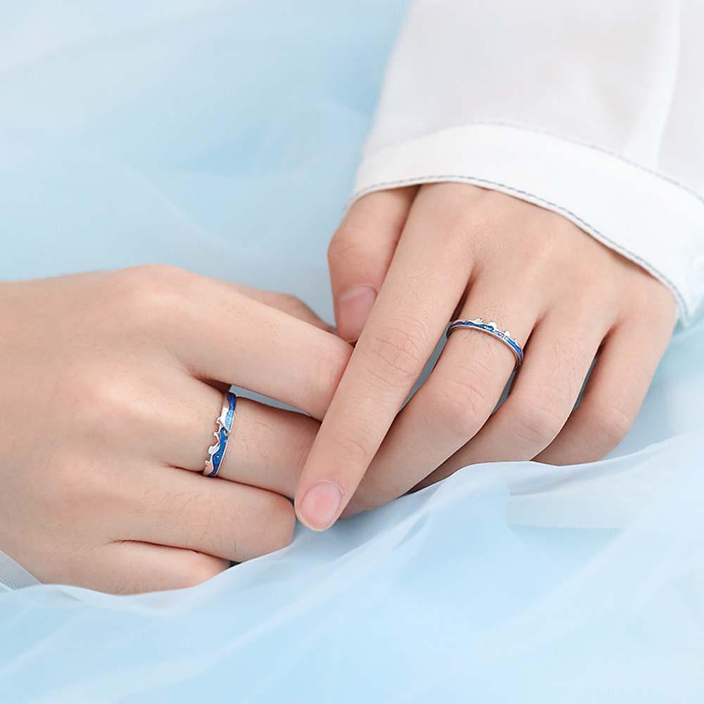 Cincin Model Terbuka Lapis Silver Desain Gelombang Gaya Korea Untuk Wanita