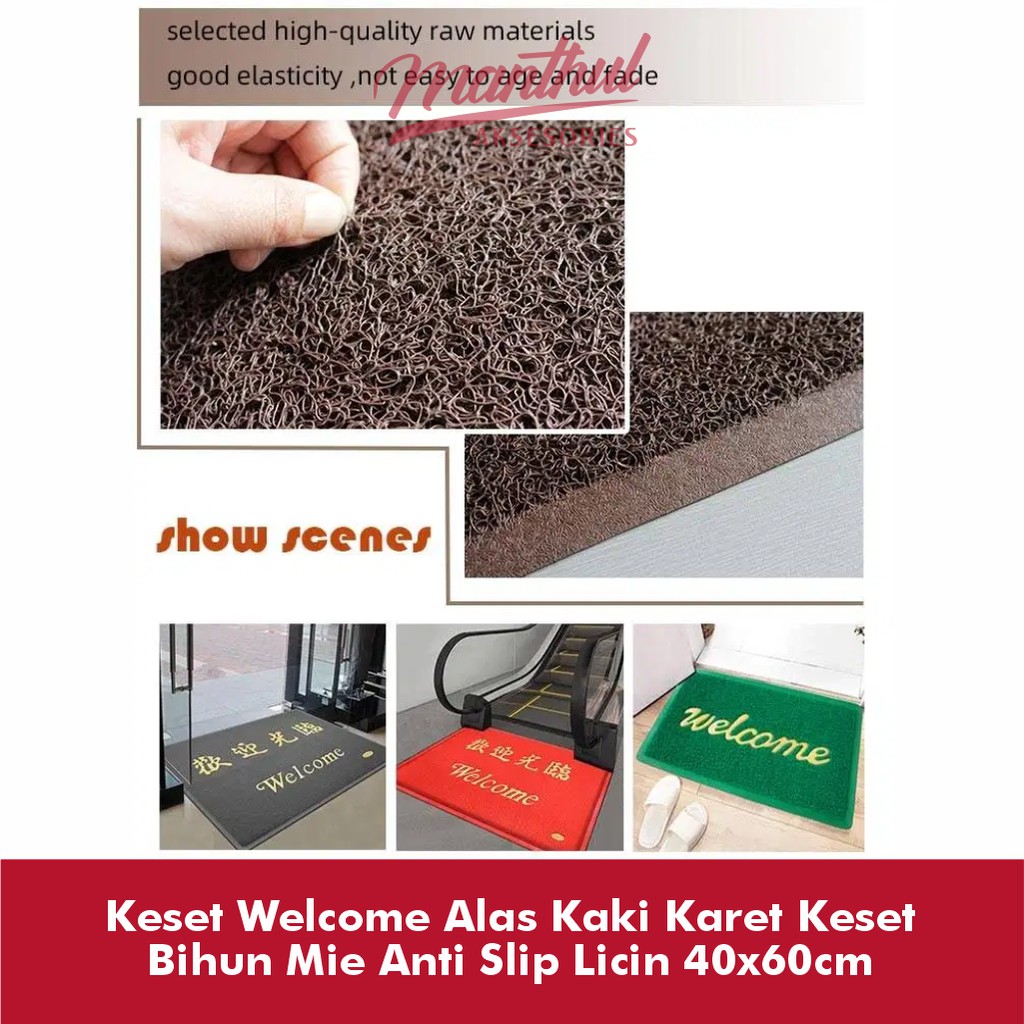 Keset Welcome Alas Kaki Karet Keset Bihun Mie Anti Slip Licin 40x60cm