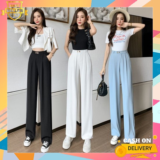 Celana Kulot Kain Wanita Remaja Dewasa Murah Jumbo Kekinian Pinggang K NewCelana Panjang Fashion