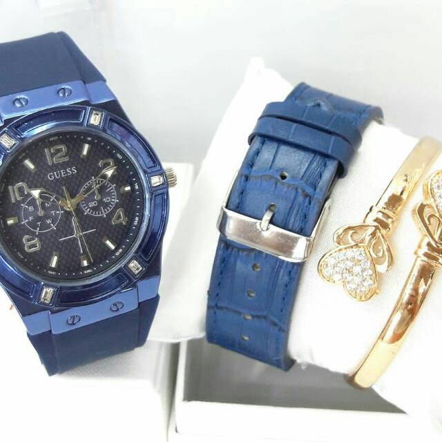 Jam tangan Guess free tali kulit n gelang