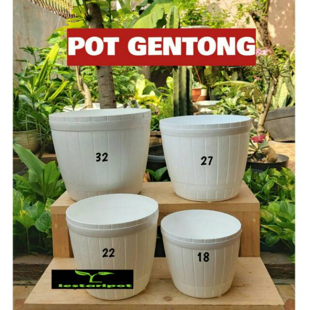  Pot  tanaman model gentong  Putih  ukuran 22cm Shopee Indonesia