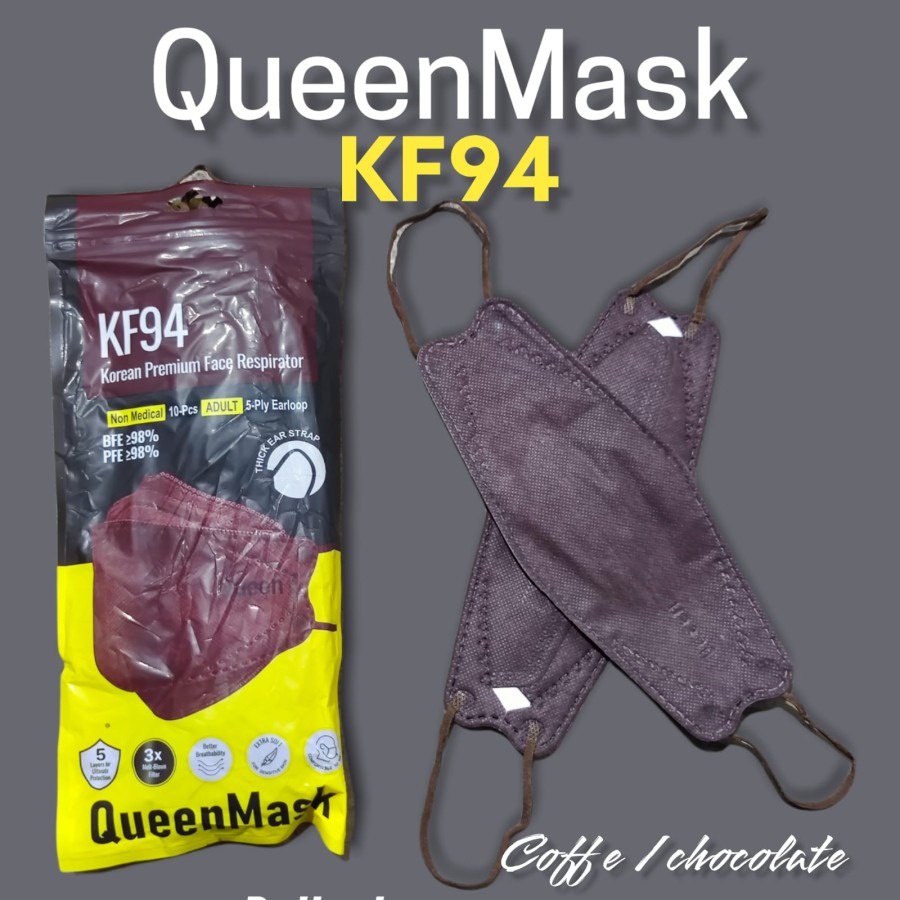 Masker KF94 5Ply QueenMask Emboss Medical Grade Disposable Face Mask 1 PACK isi 10 PCS