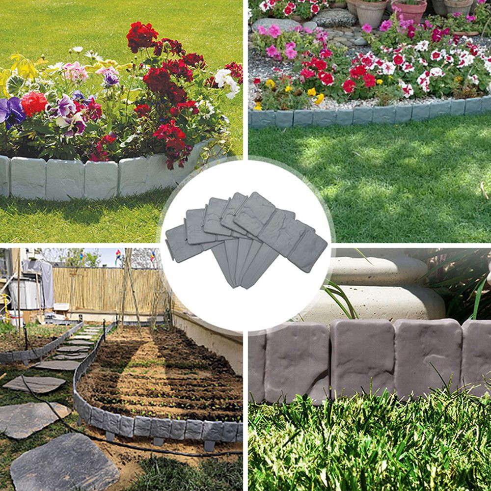 Garden Fence Stone Effect Lawn Edging Plant Bordering Cobblestone Garden Border Plastic Lawn Flower Bed Border 20 Pieces Shopee Indonesia