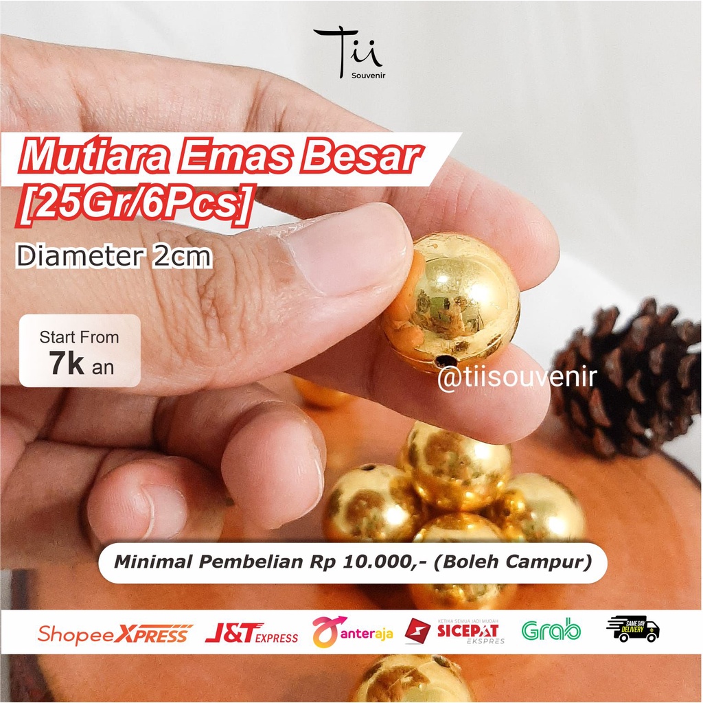 [6 PCS] Mutiara Emas Besar untuk Mahar Craft [25 Gram/6 pcs]