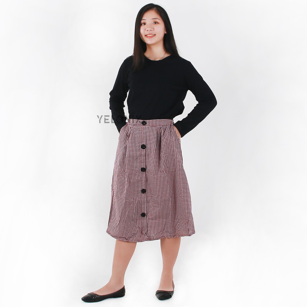 Rok LILY panjang kotak-kotak hitam dan putih kecil - YELONIX