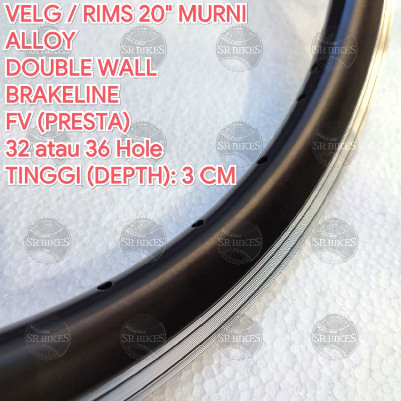 Velg Rim 20 Murni 406 Sepeda Lipat Minion. DOUBLE WALL FV BRAKELINE. MADE IN TAIWAN