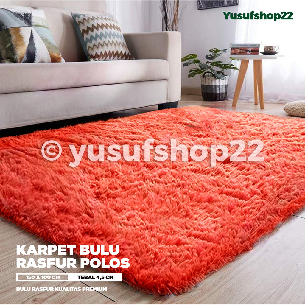 Karpet Bulu / Karpet Bulu Rasfur Polos Warna Orange / Karpet Polos 200x140 cm Tebal 4,5 cm