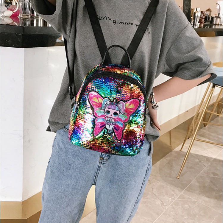 GT 1396 RISCE TAS RANSEL LOL BUTTERFLY SEQUIN IMPORT WANITA CEWEK PEREMPUAN JAKARTA BATAM ANAK