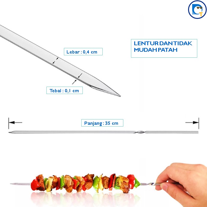 Tusuk Sate Stainless Steel Untuk Bakar Panggang BBQ Serbaguna 100 PCS