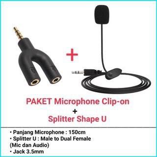 PAKET Microphone Clip On + Audio Splitte, mix dan berkualitas. Cocok untuk video blogger, youtube