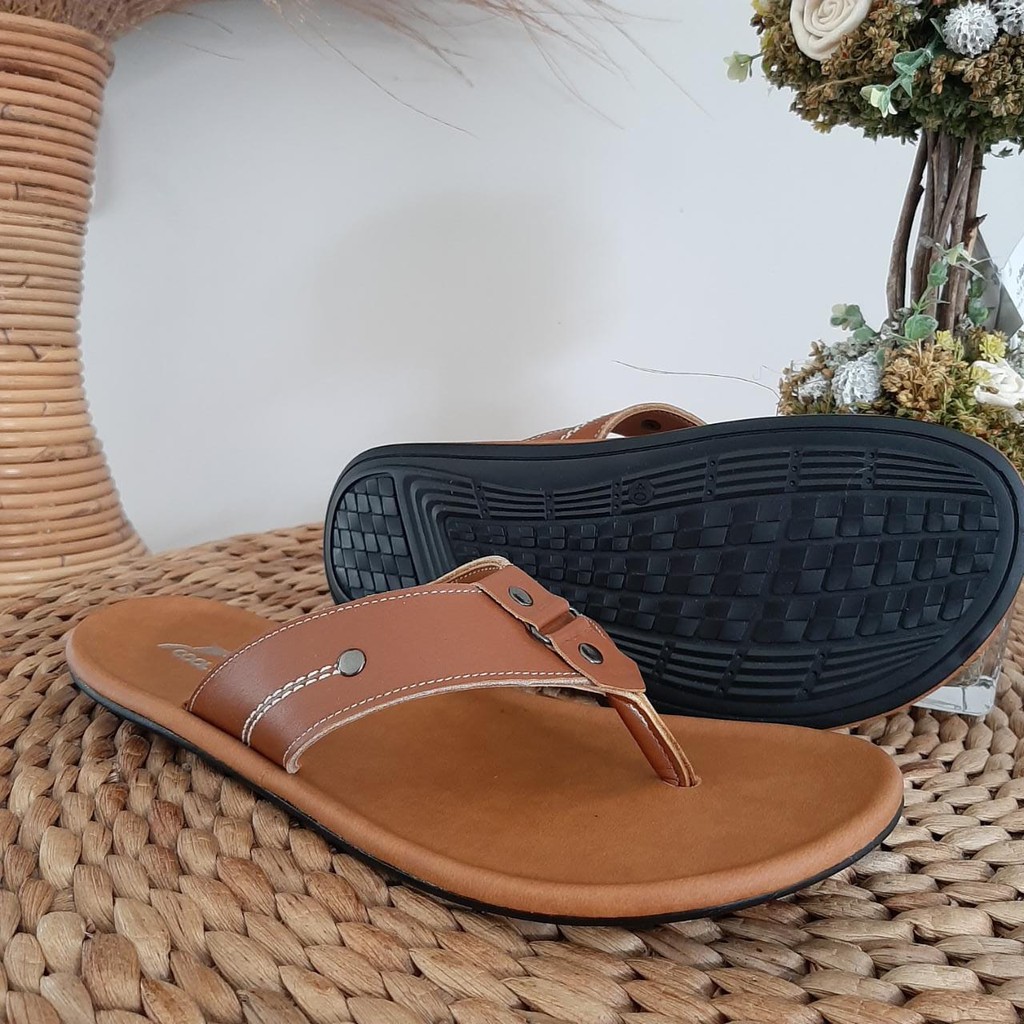 SANDAL KULIT PRIA BROWN TAN KULIT SAPI ASLI ORIGINAL HANDMADE GARUT KASUAL SANTAI