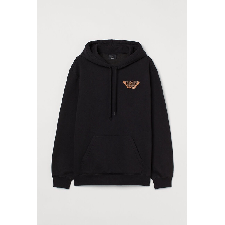 Hoodie HM Butterfly Hitam Sweater Hoodie Pria Wanita