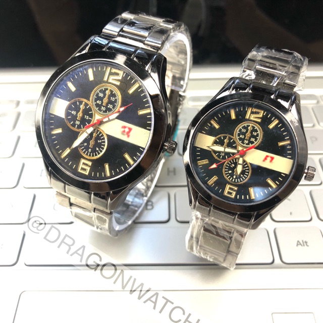 ［Ready Stock］Jam tangan rantai hitam couple kaca biru s1074