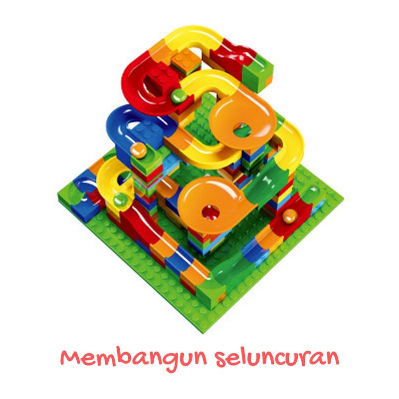 Mainan Anak 168 pcs DIY Small Funny Blocks Mini Track Slide Ball Building Brick Marble Race Run Maze Block Balok Susun