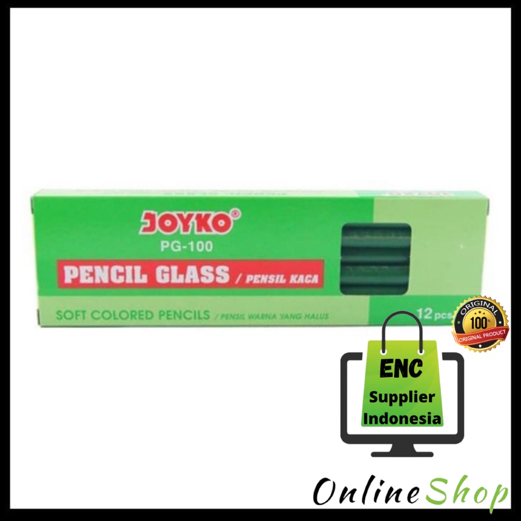 

joyko 6 buah pensil kaca joyko pg100 pencil glass PG-100 pencil warna hijau pg 100 per 6 pcs - enc.sup