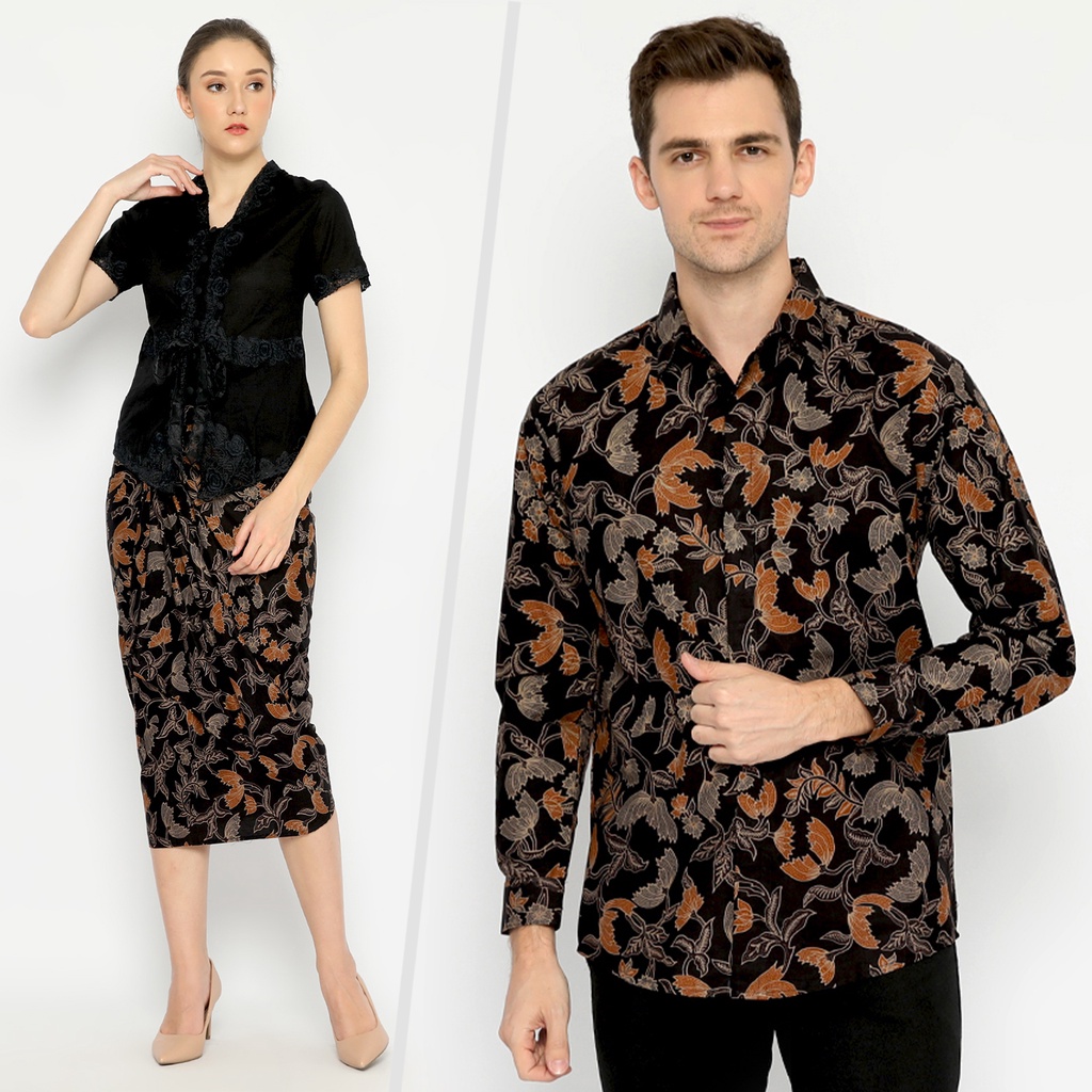 BATIK COUPLE KELUARGA  Kemeja Rok Lilit Instan Batik Pria Lengan Panjang Slimfit Premium Hitam Orange 728632 Cap 72 - Baju Kemeja Atasan Pakaian Batik Couple Cople Pria Cowok Laki Laki Remaja Keluarga Lengan Panjang Modern Slimfit Premium Kekinian