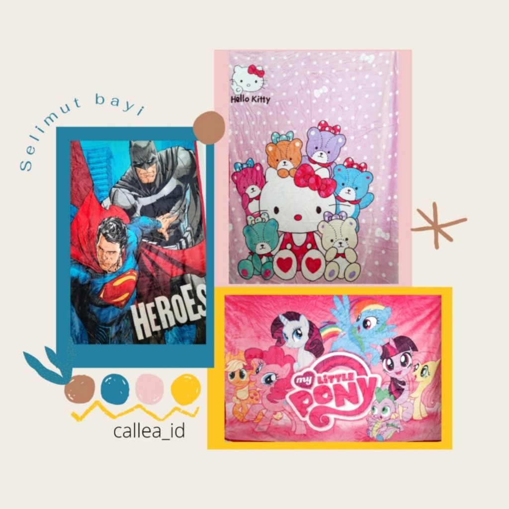 KADO Selimut Bayi Selimut Anak Cewek Cowok Selimut Bulu Ukuran 150x100 Kitty Spiderman Little Pony