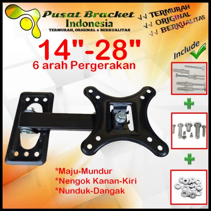 Bracket Tv dan Monitor 14&quot; s/d 28&quot; 6arah Fleksible GARANSI 100% ORI!! yaa