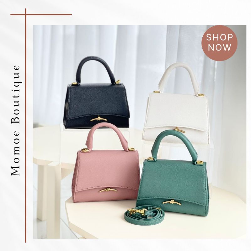 C1296 Tas Wanita CharlesnKeith Huxley Metallic Push Lock Top Handle Bag