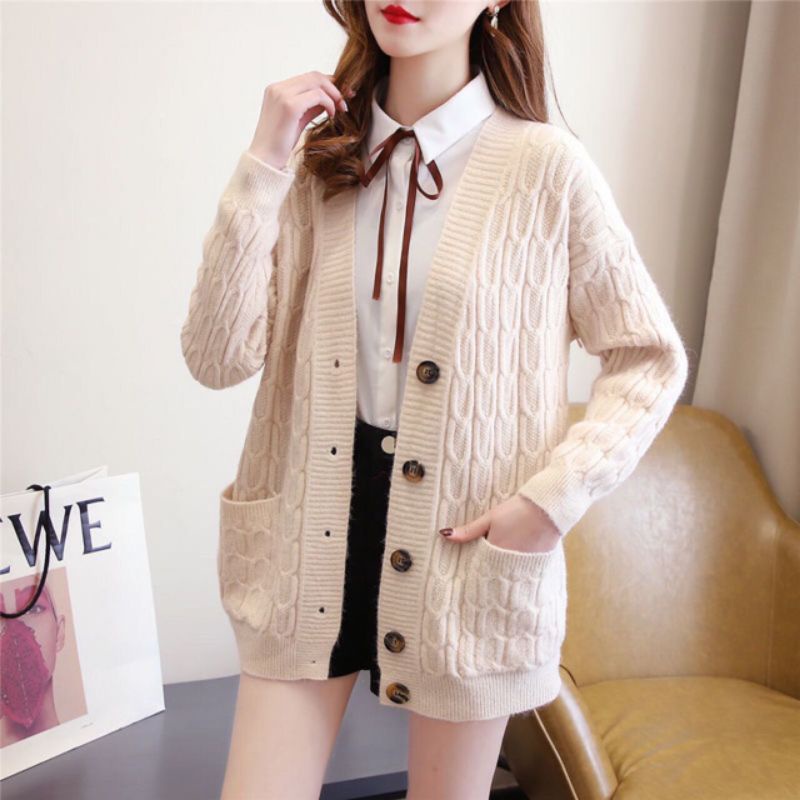 QUEEN SAKURA - Q3615B - MOSSY KNIT LONG CARDIGAN IMPORT - CARDIGAN RAJUT PREMIUM CASUAL KOREA WANITA