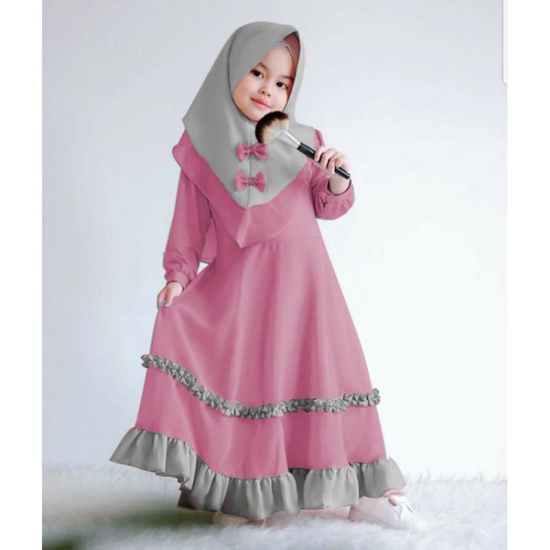 Tiara kids gamis set plus hijab / gamis anak perempuan