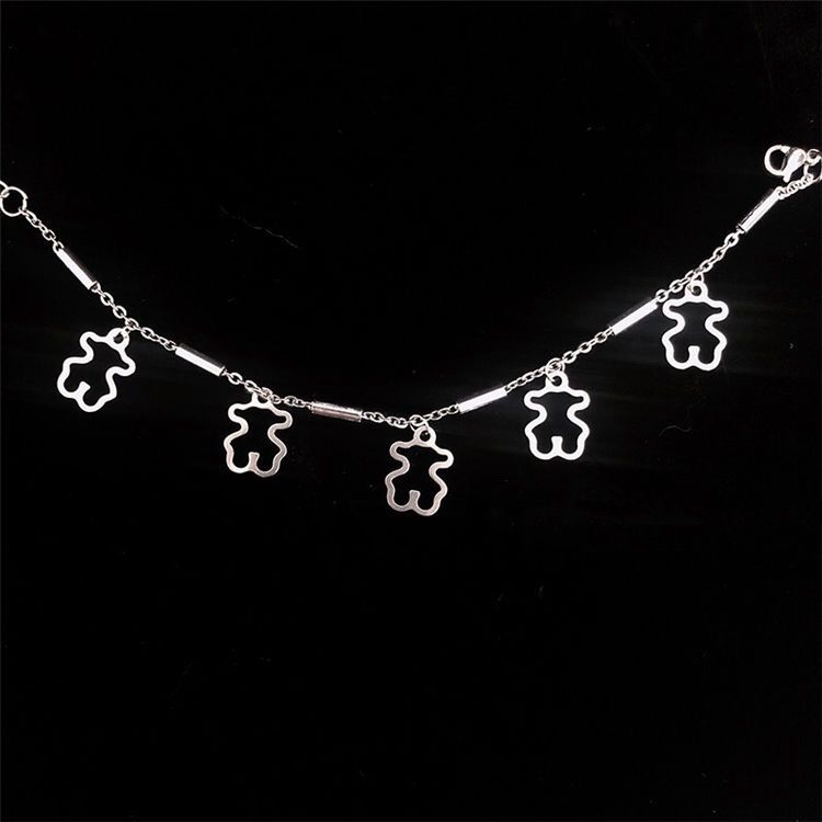 Gelang Bentuk Beruang Bahan Stainless Steel Model Hollow Gaya Retro