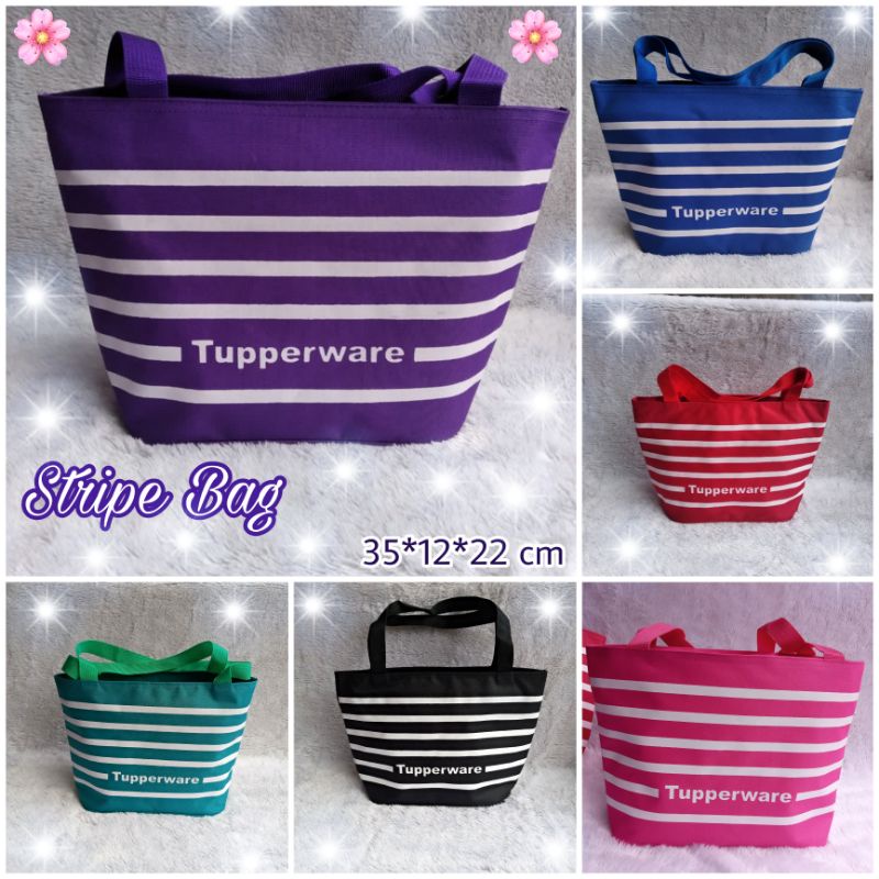 Tas Tupperware BagStripe's  / Tas bekal makan motif salur ( Zipper bunga es )