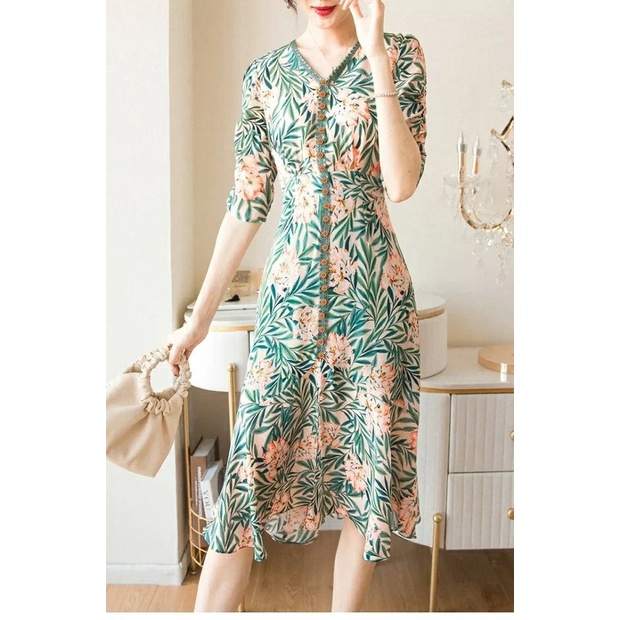Havana Midi Dress Import TM 12341 - Hijau(W7Q1) GROSIR dress kerah termurah jumbo ADA UKURAN SIZE L,