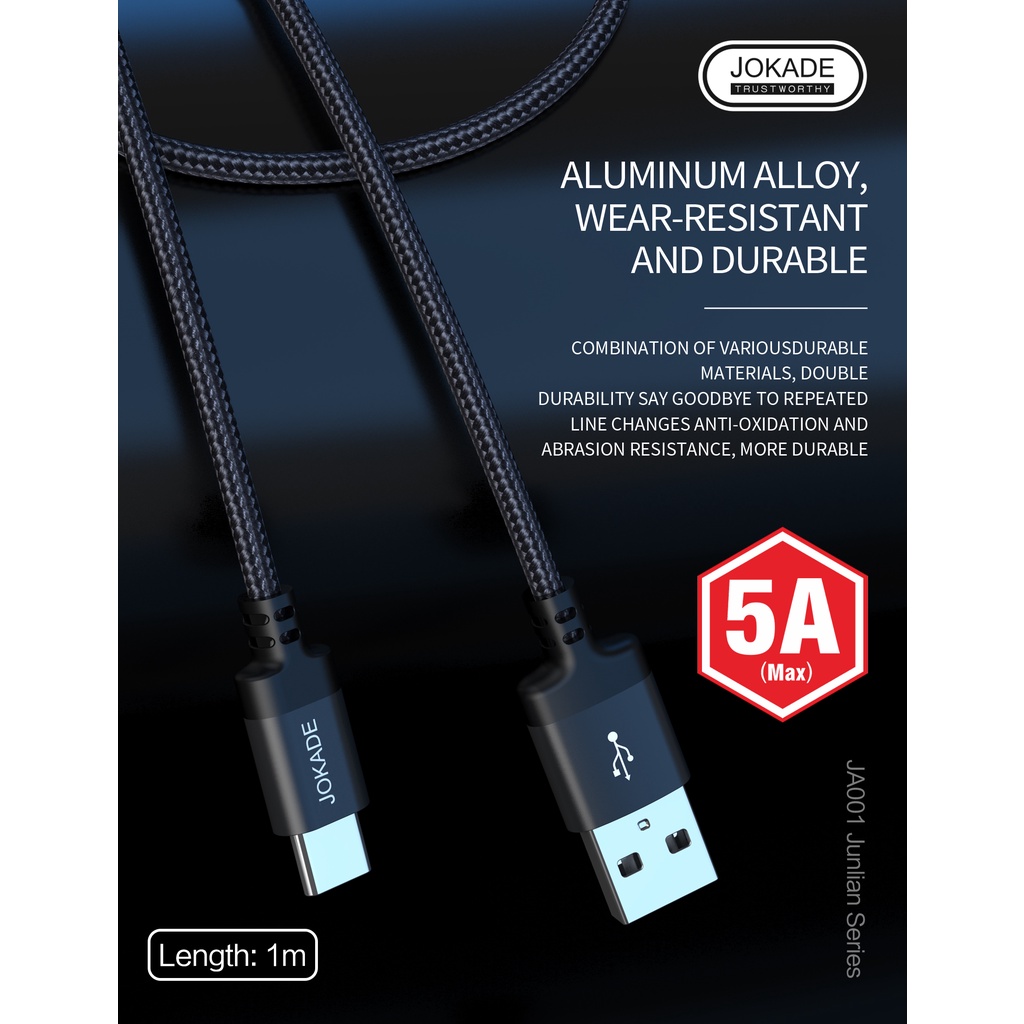 JOKADE JA001 Cable Nylon Braided TIPE C USB 100CM 5A