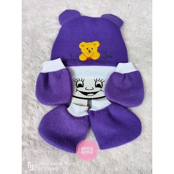 1SET topi + Sartaki bayi model kuping bahan fleece tebal