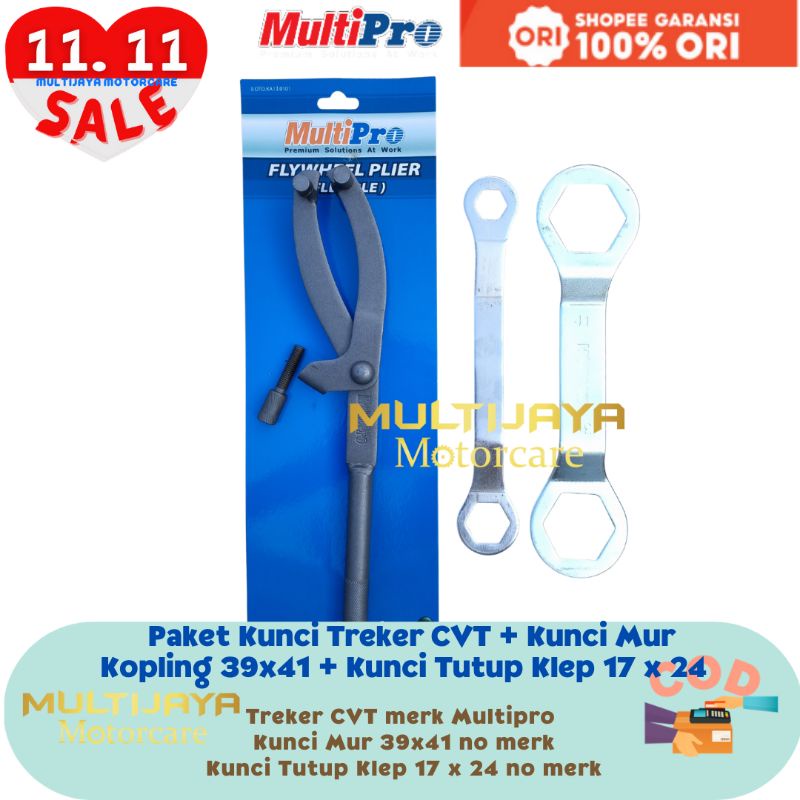 Multipro Paket Kunci Treker CVT Tahanan Motor Matic Universal & Kunci Mur Kopling Ring 39 X 41-2